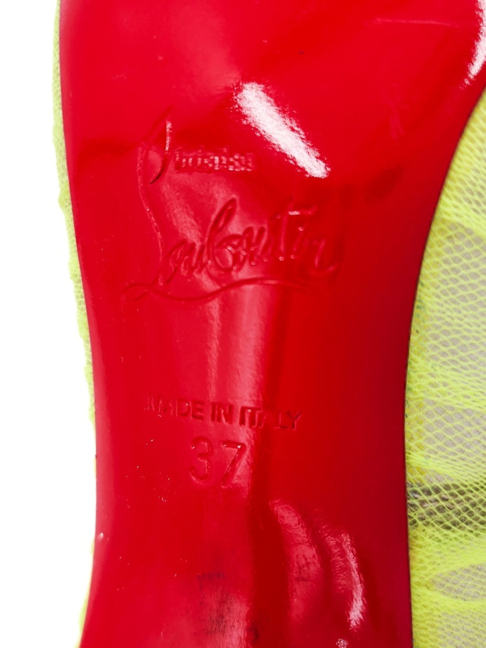Christian Louboutin Neon Yellow Tulle Mesh Pumps Heels - Picture 7 of 9